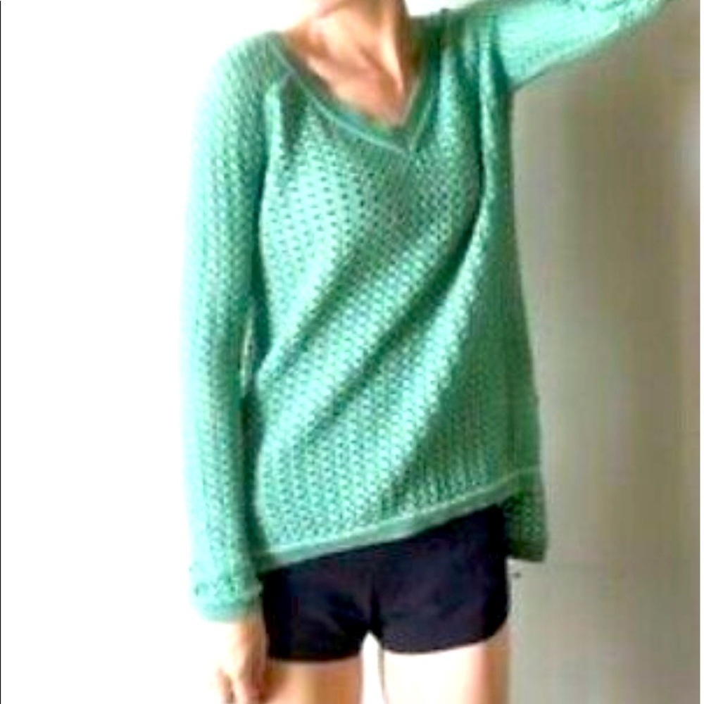 BCBGMAXAZRIA “Kent” Crochet Sweater: Dusty Jade